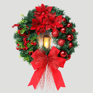 Roter Weihnachtskranz mit LED-Laterne