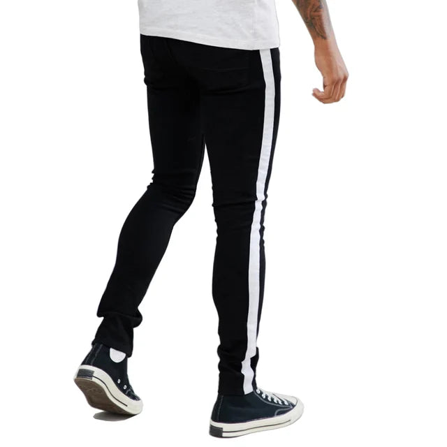 UrbanWave Herren Hip-Hop Elastische Skinny Jeans mit Streifen