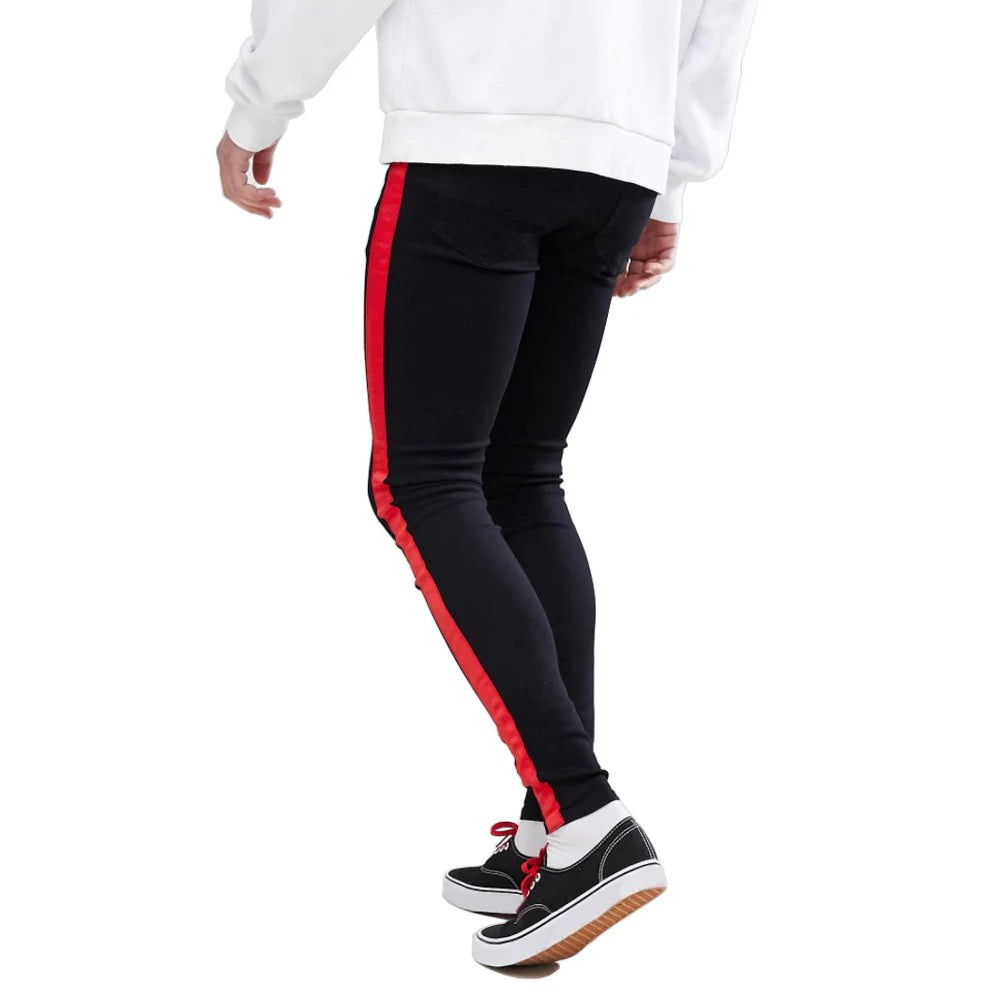 UrbanWave Herren Hip-Hop Elastische Skinny Jeans mit Streifen