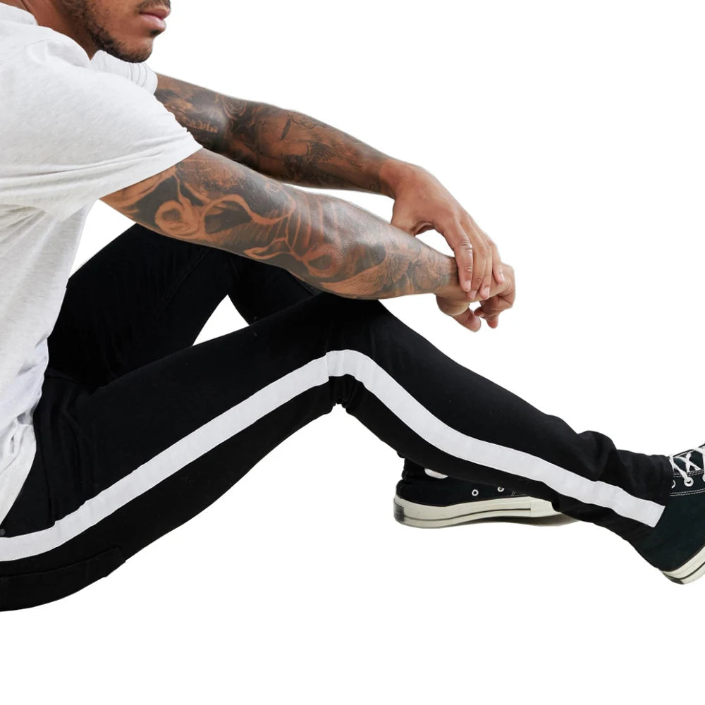 UrbanWave Herren Hip-Hop Elastische Skinny Jeans mit Streifen