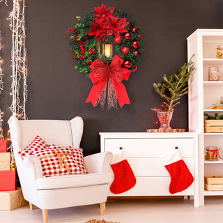 Roter Weihnachtskranz mit LED-Laterne