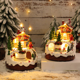 Festliche Weihnachts Schneehaus mit LED-Lichtern und Musik