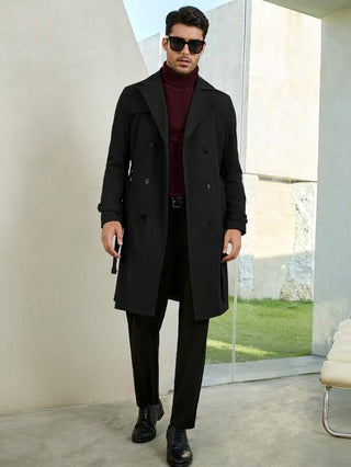 Eleganter Warmer Trenchcoat Für Herren | Schwarz