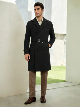 Eleganter Warmer Trenchcoat Für Herren | Schwarz