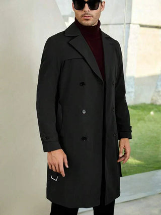 Eleganter Warmer Trenchcoat Für Herren | Schwarz