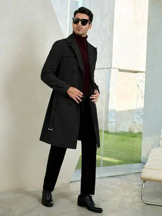 Eleganter Warmer Trenchcoat Für Herren | Schwarz
