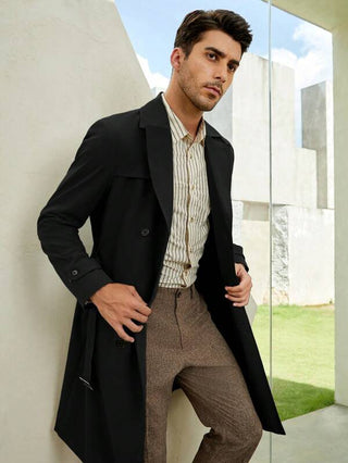 Eleganter Warmer Trenchcoat Für Herren | Schwarz