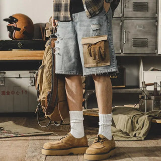 Herren Zerrissene Cargo Kurzhose | mit Tasche