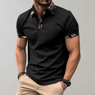 Herren-Polo mit Kragen und Blumendruck | Kurzarm