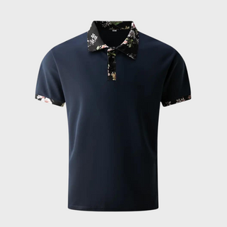 Herren-Polo mit Kragen und Blumendruck | Kurzarm