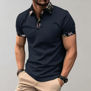Herren-Polo mit Kragen und Blumendruck | Kurzarm