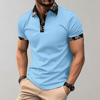 Herren-Polo mit Kragen und Blumendruck | Kurzarm