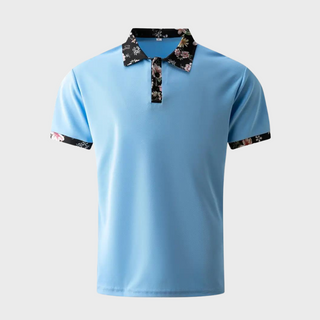 Herren-Polo mit Kragen und Blumendruck | Kurzarm