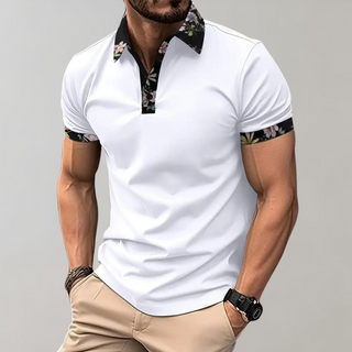 Herren-Polo mit Kragen und Blumendruck | Kurzarm