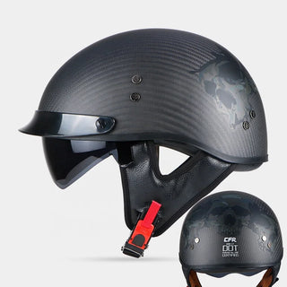 Schwarzer Halbgesichts-Motorradhelm mit Sonnenblende