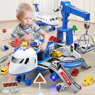 Kinderflugzeug Spielzeug mit Kran und Minifahrzeugen