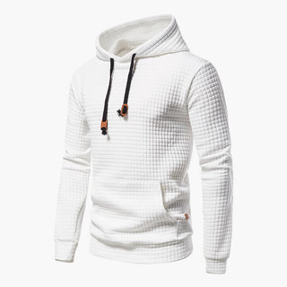 Kornyx weißer Hoodie mit einzigartiger, gesteppter Struktur und schwarzen Kordeln. Stilvolles und bequemes Design für lässige und moderne Looks.
