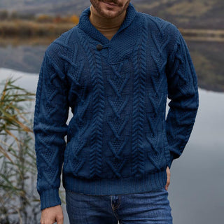 Herrenpullover mit Einem Knopf | Schalkragen
