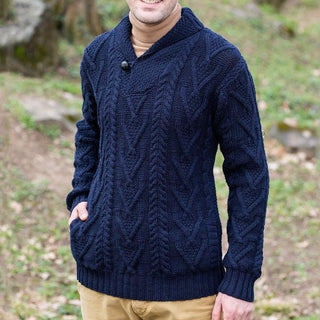 Herrenpullover mit Einem Knopf | Schalkragen