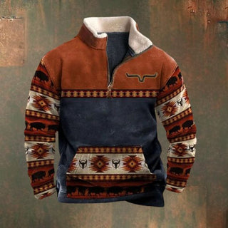 Bedruckter Warmer Herrenpullover | Halbreißverschluss