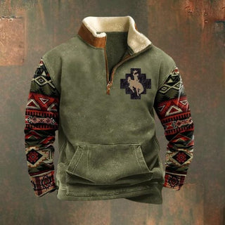 Bedruckter Warmer Herrenpullover | Halbreißverschluss