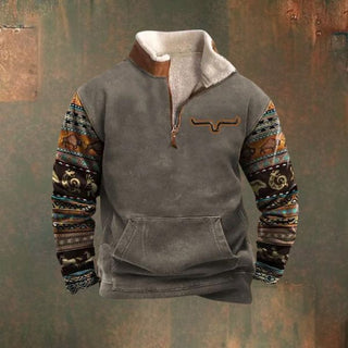 Bedruckter Warmer Herrenpullover | Halbreißverschluss