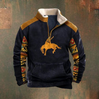 Bedruckter Warmer Herrenpullover | Halbreißverschluss