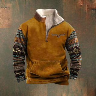Bedruckter Warmer Herrenpullover | Halbreißverschluss