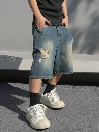 UrbanFlex Herren Baggy Stretch-Jeans-Shorts