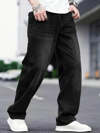 Herren Unifarbene Baggy Jeans mit geradem Bein | Stilvoll