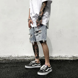 RebelWear Herren Ripped Jeans Shorts