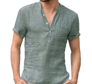 CoolBreeze Herren Sommer Baumwolle Leinen V-Ausschnitt T-Shirt