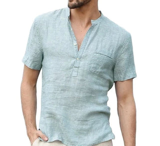 CoolBreeze Herren Sommer Baumwolle Leinen V-Ausschnitt T-Shirt