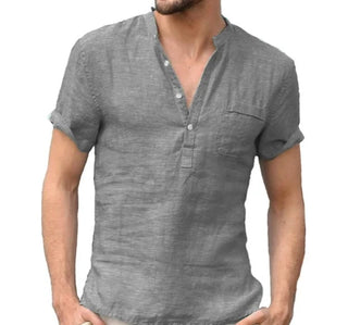 CoolBreeze Herren Sommer Baumwolle Leinen V-Ausschnitt T-Shirt