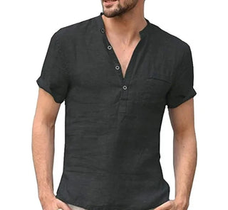 CoolBreeze Herren Sommer Baumwolle Leinen V-Ausschnitt T-Shirt