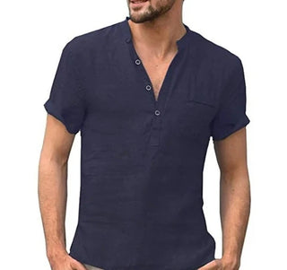 CoolBreeze Herren Sommer Baumwolle Leinen V-Ausschnitt T-Shirt