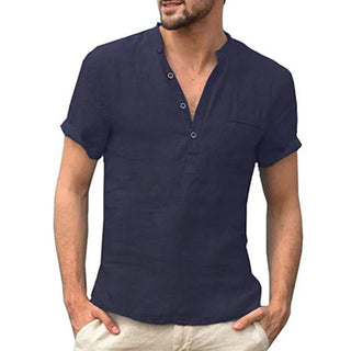 CoolBreeze Herren Sommer Baumwolle Leinen V-Ausschnitt T-Shirt