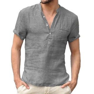 CoolBreeze Herren Sommer Baumwolle Leinen V-Ausschnitt T-Shirt