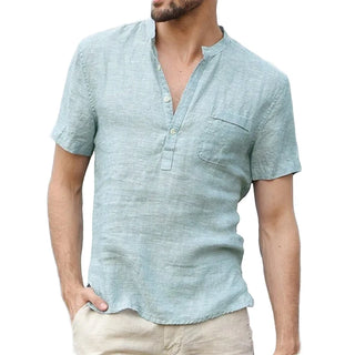 CoolBreeze Herren Sommer Baumwolle Leinen V-Ausschnitt T-Shirt